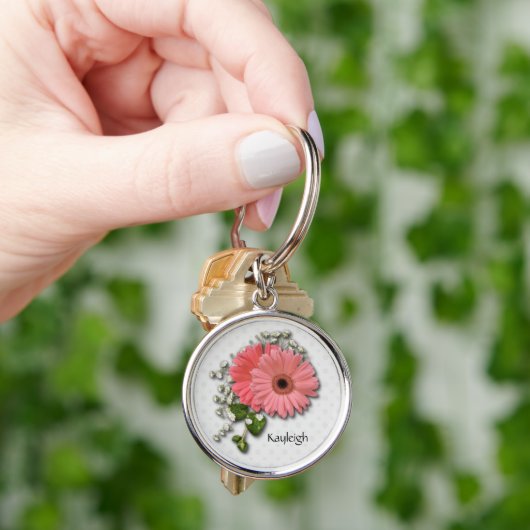 Roze Gerber Daisy Personalized Sleutelhanger (Hand)