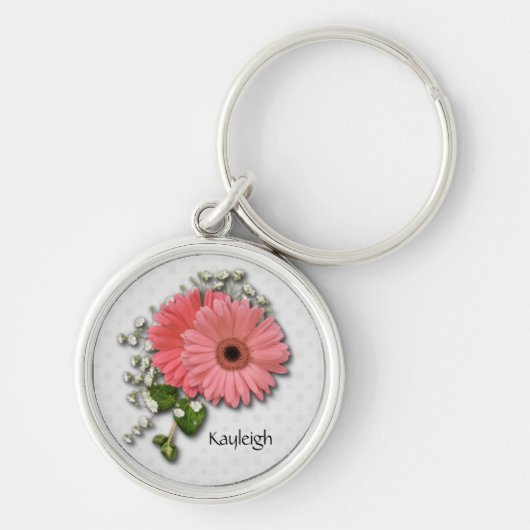 Roze Gerber Daisy Personalized Sleutelhanger (Voorkant)