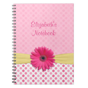 Roze Gerber Daisy Polka Dot Gepersonaliseerd Notit Notitieboek
