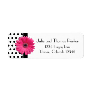 Roze Gerber Daisy Polka Dot Wedding Return Address Etiket
