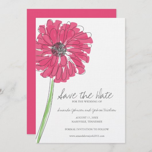 Roze Gerber Daisy Save the Date (Voorkant / Achterkant)