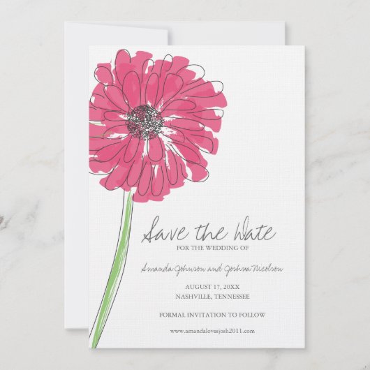 Roze Gerber Daisy Save the Date (Voorkant)