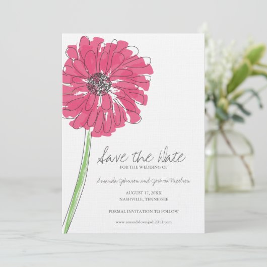 Roze Gerber Daisy Save the Date (Staand voorkant)