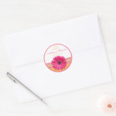 Roze Gerber Daisy Sinaasappel geruite lint bruilof Ronde Sticker (Envelop)