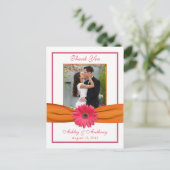 Roze Gerber Daisy Sinaasappel lint bruiloft dank u Briefkaart (Staand voorkant)