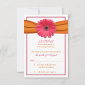 Roze Gerber Daisy Sinaasappel Lint Bruiloft RSVP A (Voorkant)