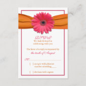 Roze Gerber Daisy Sinaasappel Lint Bruiloft RSVP A (Voorkant)