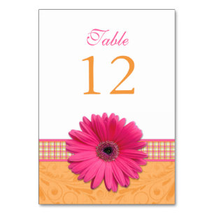 Roze Gerber Daisy Sinaasappel Plaid Ribbon bruilof Kaart