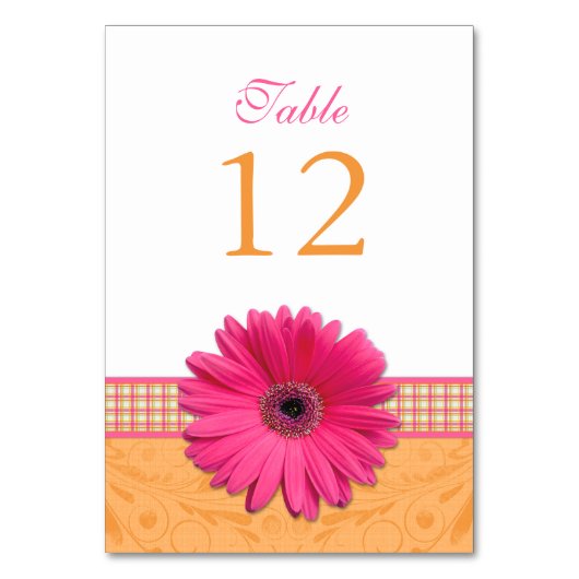 Roze Gerber Daisy Sinaasappel Plaid Ribbon bruilof Kaart (Achterkant)