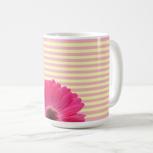 Roze Gerber Daisy Snoep Stripe Coffee Mok (Voorkant rechts)