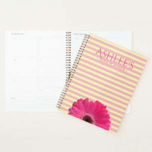 Roze Gerber Daisy Striped Personalized Planner
