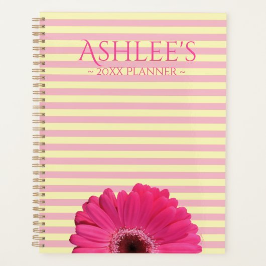 Roze Gerber Daisy Striped Personalized Planner (Voorkant)