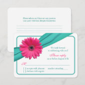 Roze Gerber Daisy Turquoise Lint Bruiloft RSVP Kaartje (Voorkant / Achterkant)