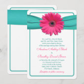Roze Gerber Daisy Turquoise Wedding Uitnodiging (Voorkant / Achterkant)