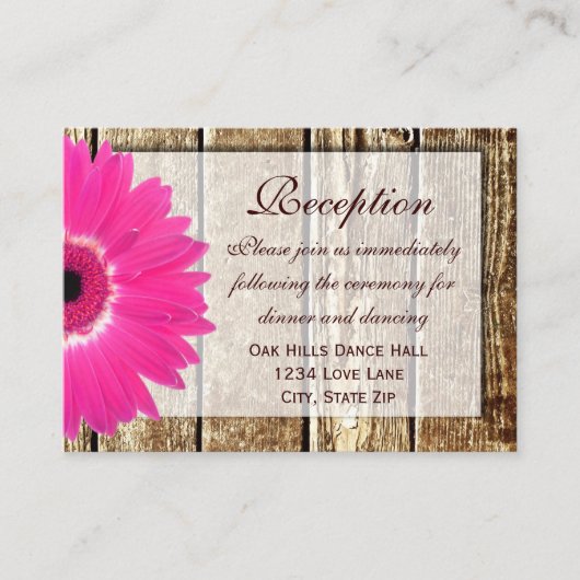 Roze Gerber Daisy Wedding Reception Direction Card Informatiekaartje (Voorkant)