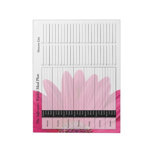 Roze Gerber Daisy Weekly Personalized Meal Planner Notitieblok (Linkerzijde)