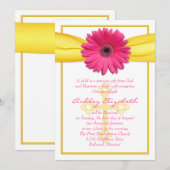 Roze Gerber Daisy Yellow Ribbon Baptism Invitation Kaart (Voorkant / Achterkant)