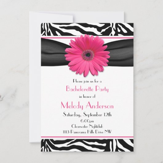 Roze Gerber Daisy Zebra Print Bachelorette Party Kaart (Voorkant)