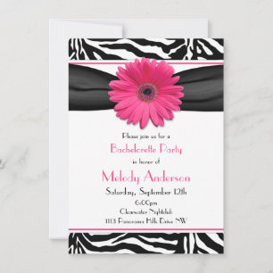 Roze Gerber Daisy Zebra Print Bachelorette Party Kaart