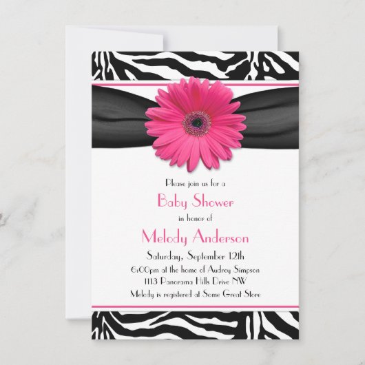 Roze Gerber Daisy Zebra Print Girl Baby shower Kaart (Voorkant)