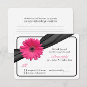 Roze Gerber Daisy Zwarte Lint Trouw RSVP (Voorkant / Achterkant)