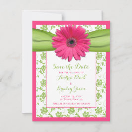 Roze Gerber Green Floral Damask sparen de Kaart va