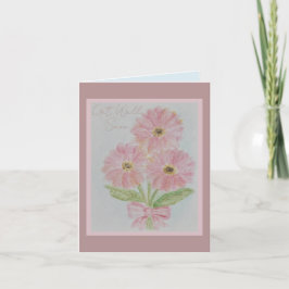 Roze Gerber Madelief Boeket Beterschap Waterverf Notitiekaartje
