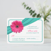 Roze Gerber Madeliefje Turquoise Lint Trouw RSVP (Staand voorkant)