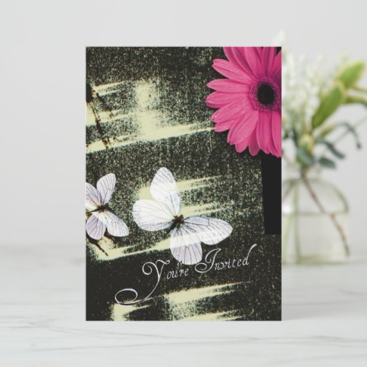 Roze Gerber Madeliefje Vlinder Droom Verjaardagsfe Kaart (Staand voorkant)