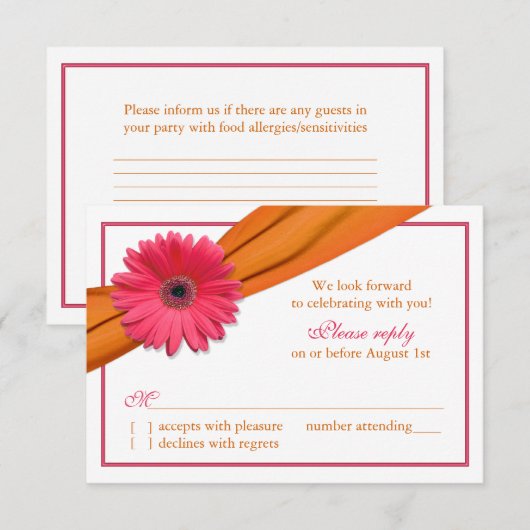 Roze Gerber-Margriet Oranje Lint Trouw RSVP Kaart (Voorkant / Achterkant)