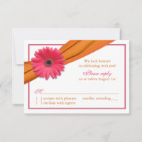 Roze Gerber-Margriet Oranje Lint Trouw RSVP Kaart