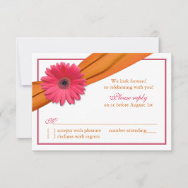 Roze Gerber-Margriet Oranje Lint Trouw RSVP Kaart