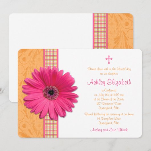 Roze Gerber Oranje Pset Confirmation Kaart (Voorkant / Achterkant)