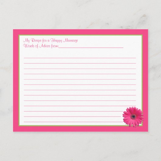 Roze Gerber Recipe Kaart voor een succesvol huweli (Achterkant)