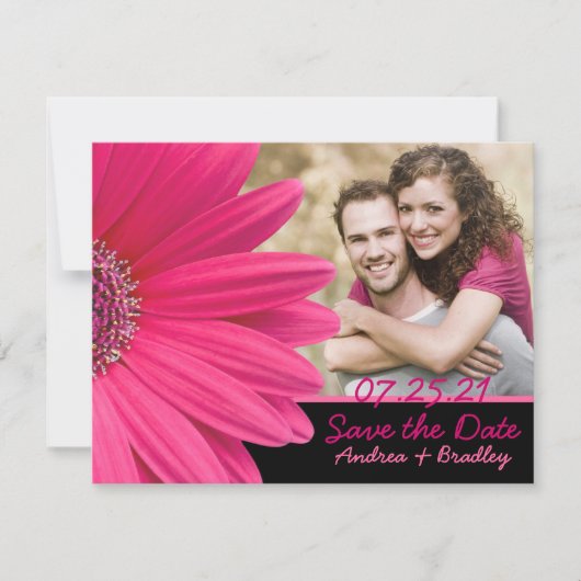 Roze Gerbera Black Foto Save the Date Kaart (Voorkant)