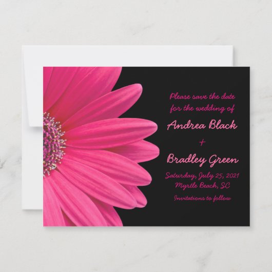 Roze Gerbera Black Foto Save the Date Kaart (Achterkant)