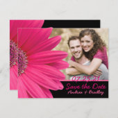 Roze Gerbera Black Foto Save the Date Kaart (Voorkant / Achterkant)