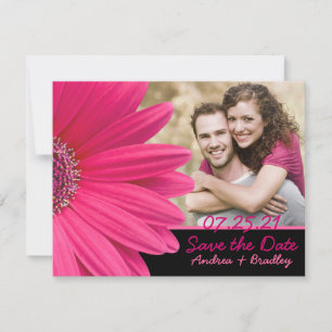 Roze Gerbera Black Foto Save the Date Kaart