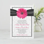 Roze Gerbera Black Ribbon Wedding Uitnodiging (Staand voorkant)