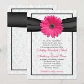 Roze Gerbera Black Ribbon Wedding Uitnodiging (Voorkant / Achterkant)