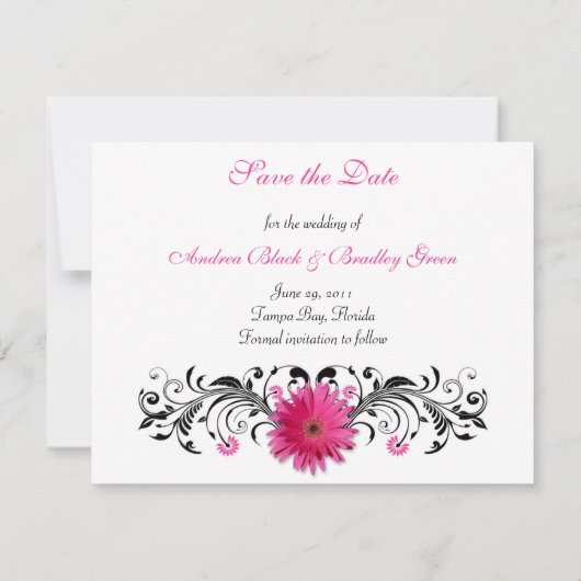 Roze Gerbera Black White Floral Save the Date Kaar (Achterkant)