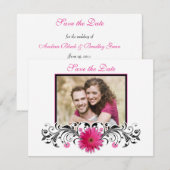 Roze Gerbera Black White Floral Save the Date Kaar (Voorkant / Achterkant)