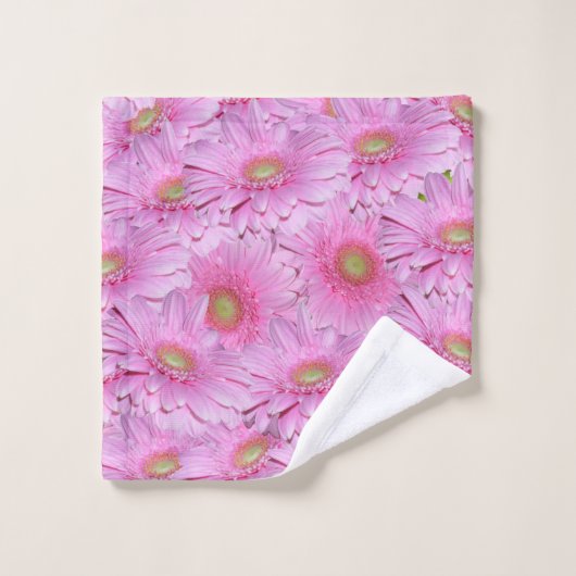 Roze Gerbera bloemen, badkamer handdoek set, (Wasdoekje)