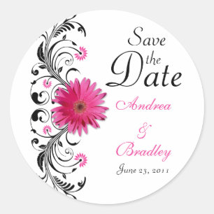 Roze Gerbera Bloemenbruiloft Save the Date Sticker