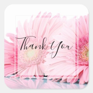 Roze Gerbera Daisies Elegant Foto bedankt Vierkante Sticker
