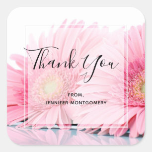 Roze Gerbera Daisies Elegant Foto bedankt Vierkante Sticker