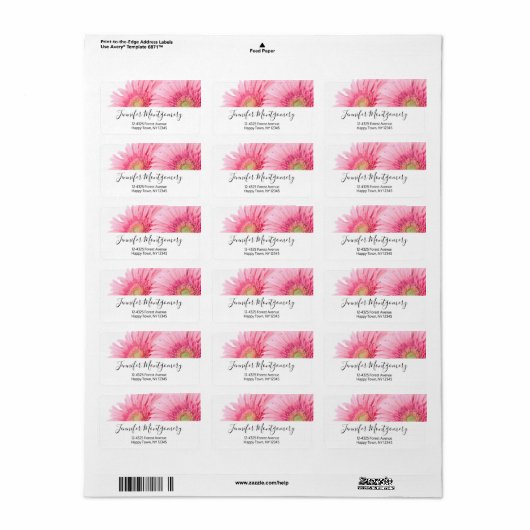 Roze Gerbera Daisies Elegant fotolabel Etiket (Full Sheet)