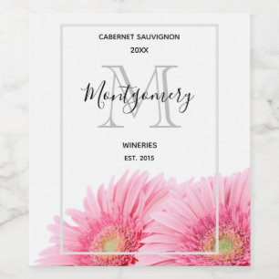 Roze Gerbera Daisies Elegant Photo Wine Making Wijn Etiket