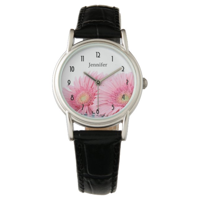 Roze Gerbera Daisies Elegant Photography Horloge (Voorkant)