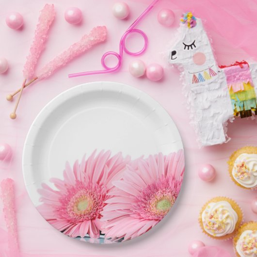 Roze Gerbera Daisies Elegant Photography Papieren Bordje (Feest)